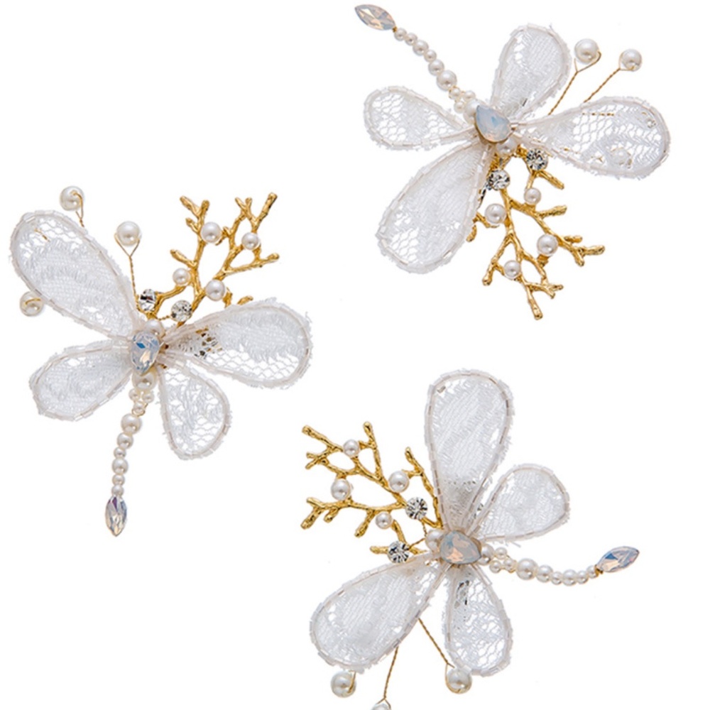 2x Bride flower girl lace butterfly hair pin prom